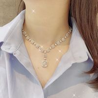 Elegant Square Copper Inlay Artificial Gemstones Rings Necklace main image 2