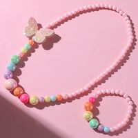 Cute Butterfly Resin Beaded No Inlaid Bracelets Necklace 2 Piece Set main image 4