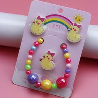Cute Duck Resin Beaded No Inlaid Rings Bracelets Earrings 3 Piece Set sku image 1