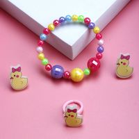 Cute Duck Resin Beaded No Inlaid Rings Bracelets Earrings 3 Piece Set main image 4
