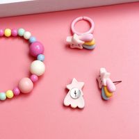 Cute Rainbow Resin Beaded No Inlaid Rings Bracelets Earrings 3 Piece Set main image 4