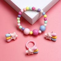 Cute Rainbow Resin Beaded No Inlaid Rings Bracelets Earrings 3 Piece Set main image 3