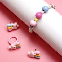 Cute Rainbow Resin Beaded No Inlaid Rings Bracelets Earrings 3 Piece Set main image 2