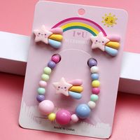 Cute Rainbow Resin Beaded No Inlaid Rings Bracelets Earrings 3 Piece Set sku image 1