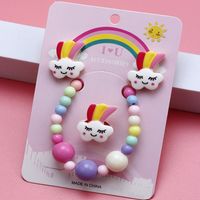 Cute Clouds Rainbow Resin Beaded No Inlaid Rings Bracelets Earrings 3 Piece Set main image 6