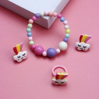 Cute Clouds Rainbow Resin Beaded No Inlaid Rings Bracelets Earrings 3 Piece Set main image 4
