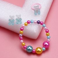 Cute Bear Resin Beaded No Inlaid Rings Bracelets Earrings 3 Piece Set main image 3