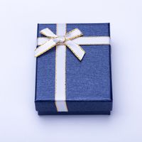 Dark Blue Paper With Ribbon Ring Earrings Gift Box Elegant Simple Pendant Bracelet Necklace Set Packing Box main image 5