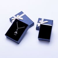 Dark Blue Paper With Ribbon Ring Earrings Gift Box Elegant Simple Pendant Bracelet Necklace Set Packing Box main image 4
