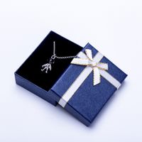 Dark Blue Paper With Ribbon Ring Earrings Gift Box Elegant Simple Pendant Bracelet Necklace Set Packing Box main image 6