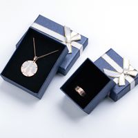 Dark Blue Paper With Ribbon Ring Earrings Gift Box Elegant Simple Pendant Bracelet Necklace Set Packing Box main image 2