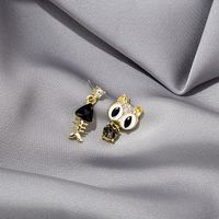 Cartoon Style Cat Fish Bone Alloy Plating Rhinestone Earrings main image 3