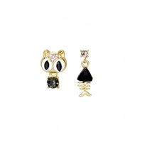 Cartoon Style Cat Fish Bone Alloy Plating Rhinestone Earrings main image 5