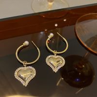 Retro Heart Shape Alloy Plating Artificial Pearls Drop Earrings main image 4
