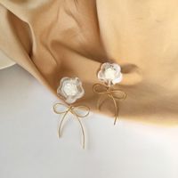 Fashion Bow Knot Arylic Copper Flower Earrings main image 4