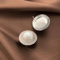Fashion Solid Color Alloy Plating Inlay Artificial Pearls Rhinestone Ear Studs sku image 2