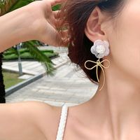 Fashion Bow Knot Arylic Copper Flower Earrings main image 3