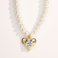 Retro Heart Shape Titanium Steel Necklace Pearl Artificial Rhinestones Stainless Steel Necklaces sku image 1