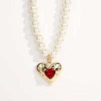 Retro Heart Shape Titanium Steel Necklace Pearl Artificial Rhinestones Stainless Steel Necklaces main image 3