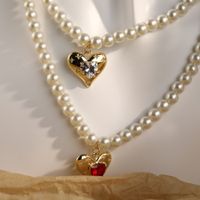 Retro Heart Shape Titanium Steel Necklace Pearl Artificial Rhinestones Stainless Steel Necklaces main image 6