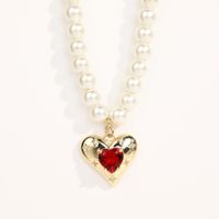 Retro Heart Shape Titanium Steel Necklace Pearl Artificial Rhinestones Stainless Steel Necklaces sku image 2