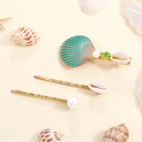 Beach Shell Alloy Metal Artificial Pearl Hair Clip 1 Set sku image 1