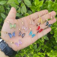 Stainless Steel Glass Copper 18K Gold Plated Cute Butterfly No Inlaid Pendant Necklace main image 1