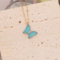 Stainless Steel Glass Copper 18K Gold Plated Cute Butterfly No Inlaid Pendant Necklace main image 3