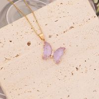 Stainless Steel Glass Copper 18K Gold Plated Cute Butterfly No Inlaid Pendant Necklace main image 4