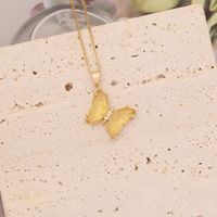 Stainless Steel Glass Copper 18K Gold Plated Cute Butterfly No Inlaid Pendant Necklace main image 9