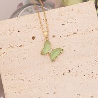 Stainless Steel Glass Copper 18K Gold Plated Cute Butterfly No Inlaid Pendant Necklace main image 7