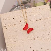 Stainless Steel Glass Copper 18K Gold Plated Cute Butterfly No Inlaid Pendant Necklace main image 2