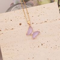 Stainless Steel Glass Copper 18K Gold Plated Cute Butterfly No Inlaid Pendant Necklace sku image 5