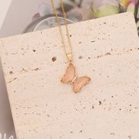 Stainless Steel Glass Copper 18K Gold Plated Cute Butterfly No Inlaid Pendant Necklace sku image 9