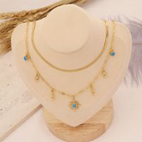 Stainless Steel 18K Gold Plated Fashion Inlay Geometric Turquoise Necklace main image 4