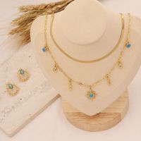 Stainless Steel 18K Gold Plated Fashion Inlay Geometric Turquoise Necklace main image 3