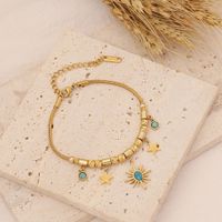 Stainless Steel 18K Gold Plated Fashion Inlay Geometric Turquoise Necklace sku image 2