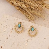 Stainless Steel 18K Gold Plated Fashion Inlay Geometric Turquoise Necklace sku image 1