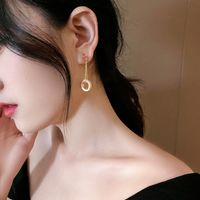 Korean Style Circle Alloy Hollow Out Zircon Drop Earrings main image 1