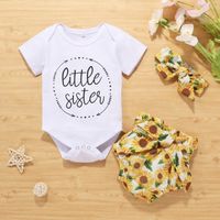 Basic Sunflower Letter Cotton Printing Belt Bowknot Shorts Sets Baby Clothes main image 1