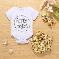 Basic Sunflower Letter Cotton Printing Belt Bowknot Shorts Sets Baby Clothes main image 8