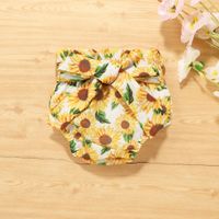 Basic Sunflower Letter Cotton Printing Belt Bowknot Shorts Sets Baby Clothes main image 4