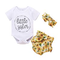 Basic Sunflower Letter Cotton Printing Belt Bowknot Shorts Sets Baby Clothes sku image 1