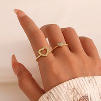 Fashion Heart Shape Copper Rings Hollow Out Zircon Copper Rings main image 1