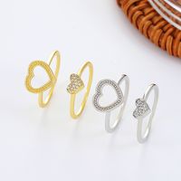 Fashion Heart Shape Copper Rings Hollow Out Zircon Copper Rings main image 3