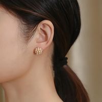 Fashion Round Alloy Plating Artificial Pearl Ear Studs main image 1