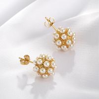 Fashion Round Alloy Plating Artificial Pearl Ear Studs main image 2
