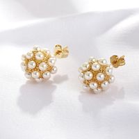 Fashion Round Alloy Plating Artificial Pearl Ear Studs main image 3