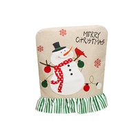 Hong Kong Love Christmas Embroidery Elderly Snowman Chair Cover Linen Lace Chair Cover Christmas Back Cushion Decoration sku image 6