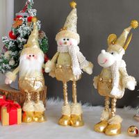 Cute Santa Snowman Retractable Golden Christmas Standing Doll main image 1